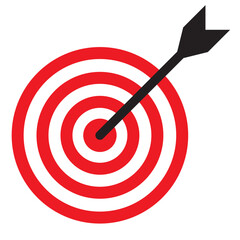 Red aim, arrow, Idea concept, perfect hit, winner, target goal icon. Success abstract pin logo