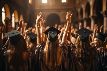 Obraz premium Graduation photo a group of students in graduation caps stand in a crowd. generative ai