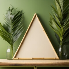  a bamboo triangular frame for mockup on a plain
