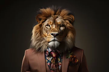 Fotobehang a smart lion wearing dark business suit © sakepaint