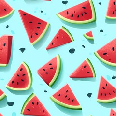 Seamless pattern with watermelon slices on blue background