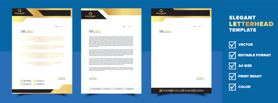 Modern Stationery Gold Letterhead Template	