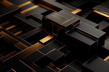 Rich Dual Tones in Isometric Grandeur Background - Parallel Mirrored Abstract Design Illuminated in Gold and Black Wallpaper - Gold Black Abstract Design Backdrop created with Generative AI Technology