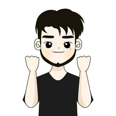 beard man gives encourage , black shirt man is cheering up.