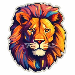 Obraz premium Colored Lion Head Sticker. Black Borderline, Vector
