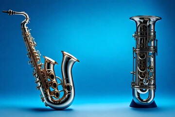 saxophone isolated on blue - obrazy, fototapety, plakaty