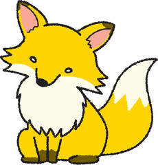 手書き風 座ってこちらを見るキタキツネ