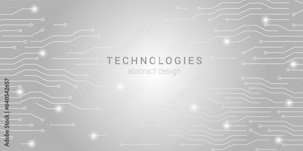 Poster digital tech light grey background with circuit board elements. ideal for tech companies, data analy