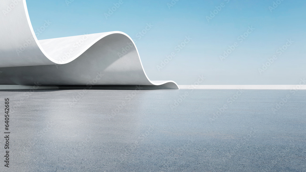 Aufkleber 3d render of abstract futuristic architecture with empty concrete floor. Scene for car presentation.