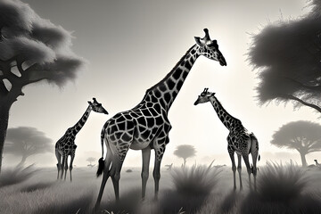 giraffe in the savannah Generative AI