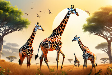 giraffe in the savannah Generative AI