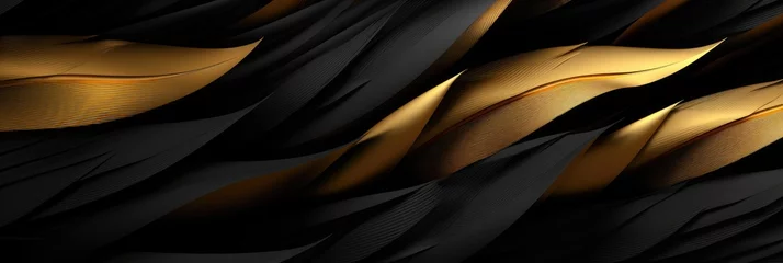 Poster Luxurious Plumes Wallpaper - High Resolution Display of Black and Gold Feathers - Creating a Mesmerizing 3D Style Backdrop - Black and Gold Feathers Background created with Generative AI Technology © Art Creations