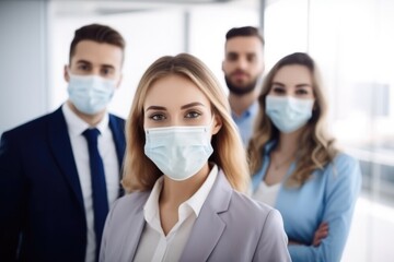 shot of a group of young businesspeople wearing face masks in their office