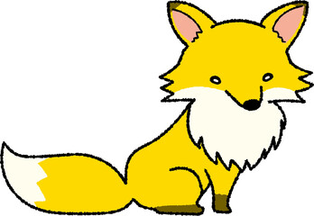 手書き風 座ってこちらを見るキタキツネ