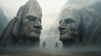 Eroded statues merging into mountains over eons | generative ai - obrazy, fototapety, plakaty