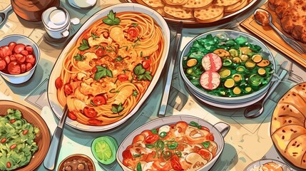 Fototapeta na wymiar Healthy dinner recipes. Fantasy concept , Illustration painting.