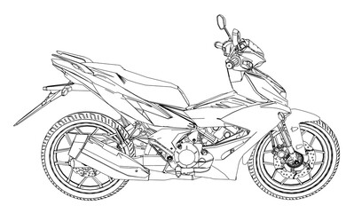 modern underbone motorcycle line art illustration on transparent background. 2d technical drawing style. 