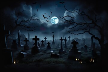 Scary Realistic halloween background with graveyard 