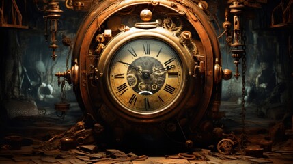 Obraz premium Rusted clocks unveiling glimpses of alternate realities | generative ai