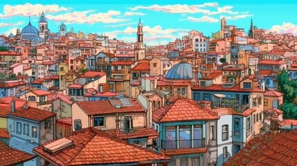 Fototapeta na wymiar Historic European cityscape. Fantasy concept , Illustration painting.