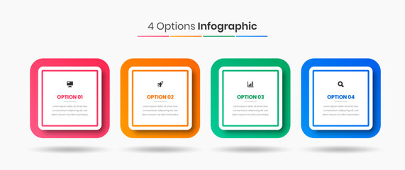 Vector Business Infographic Presentation Template with Abstract Design, 4 Options and Icons