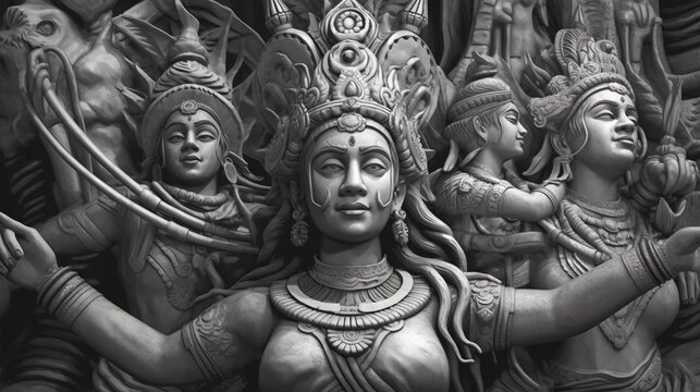 Hindu goddess statues and artwork. Fantasy concept , Illustration painting.