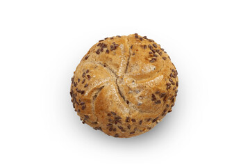 Tasty fresh bun with sesame seeds, isolated on a transparent background