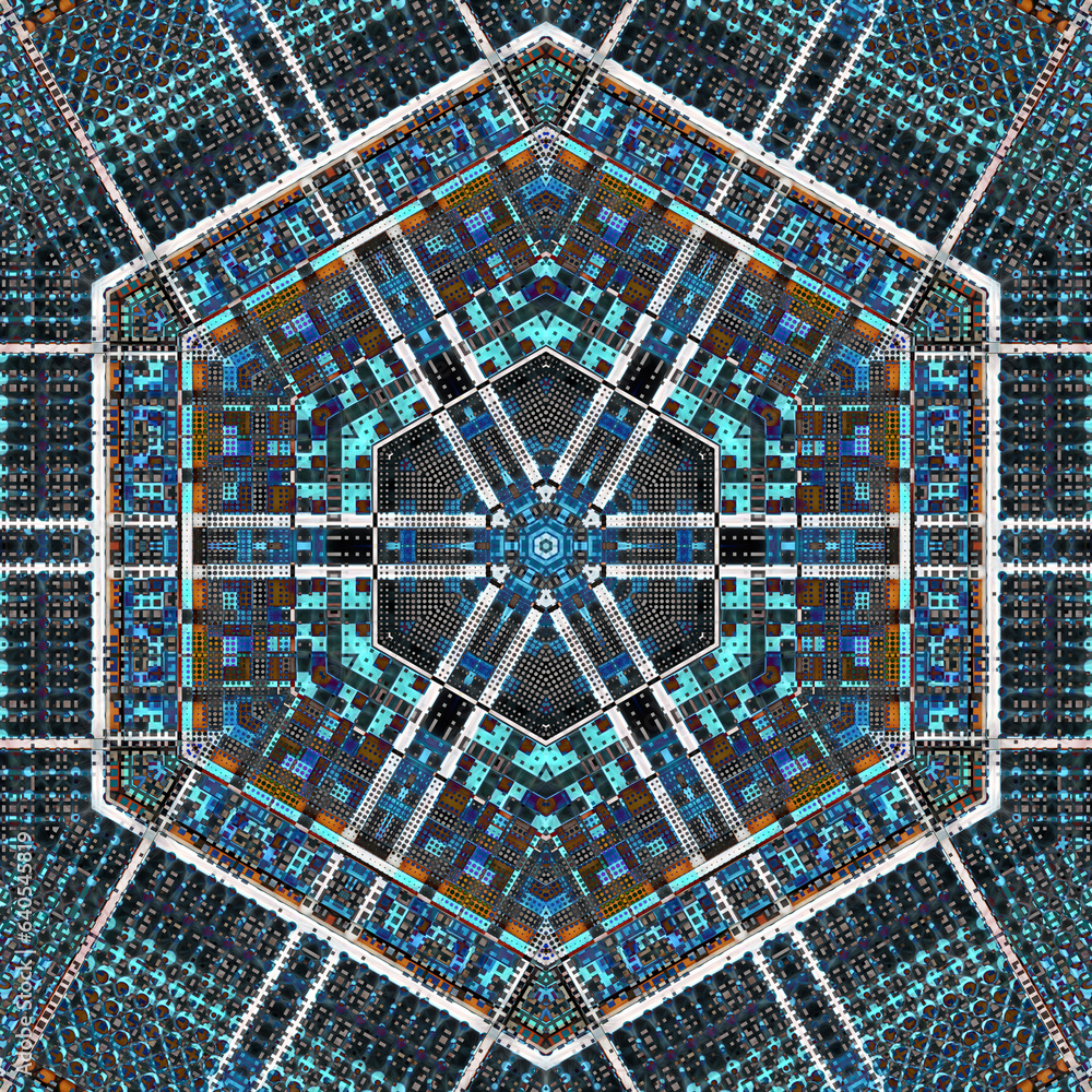 Aufkleber hexagonal pattern and design in shades of grey and blue in square format