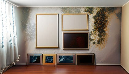 wallpaper room wall 3d interior of a room with a picture.  Generate AI