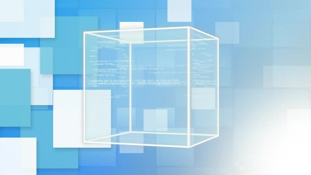 Animation of data processing squares on blue background