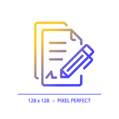 2D pixel perfect gradient contract icon, isolated vector, thin line document illustration.