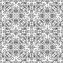  Stylish texture with figures from lines.Abstract geometric black and white pattern for web page, textures, card, poster, fabric, textile. Monochrome graphic repeating design. 