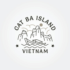 cat ba island national park logo, vietnam line art travel vector illustration design