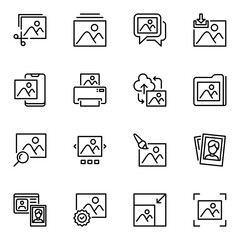 Image Related Vector Line Icons set. photography, search, multimedia, picture, wallpaper, background, media, photo, photograph, outline, panorama, screen, graphic