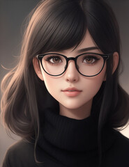 Fototapeta na wymiar A girl with glasses and a black sweater by Generative AI