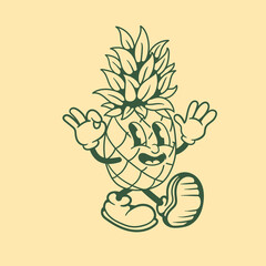 Vintage character design of pineapple fruit