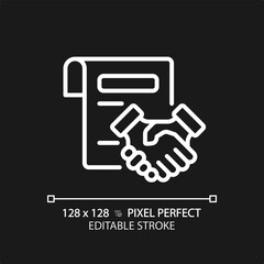 2D pixel perfect editable white agreement icon, isolated vector, thin line document illustration.