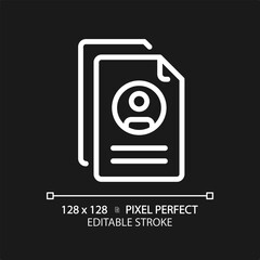 2D pixel perfect editable white resume icon, isolated vector, thin line document illustration.