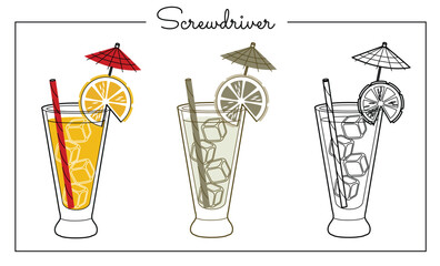 Alcohol drinks line art illustration. Vector illustration ScrewDriver