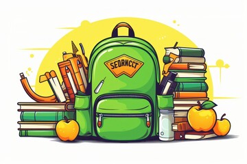 Student Backpack and Stationery Illustration Background, Back to School Poster Banner Concept