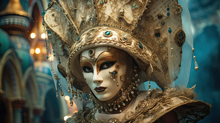 Enchanted mask festival in a Venetian-like city