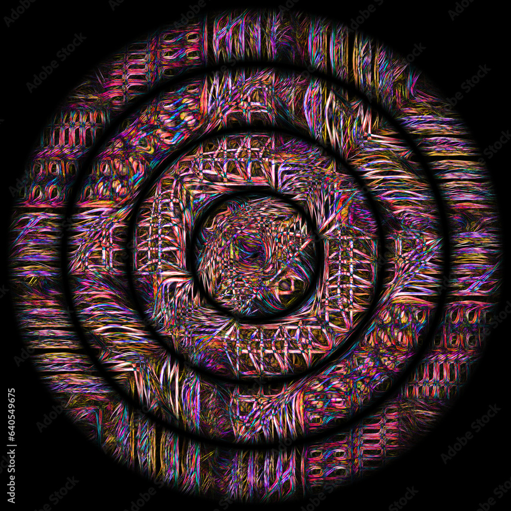 Poster textured animal skin colourful pattern and zigzag design on a black background in square format
