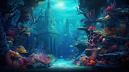 Fototapeta na wymiar Underwater coral reef paradise backdrop
