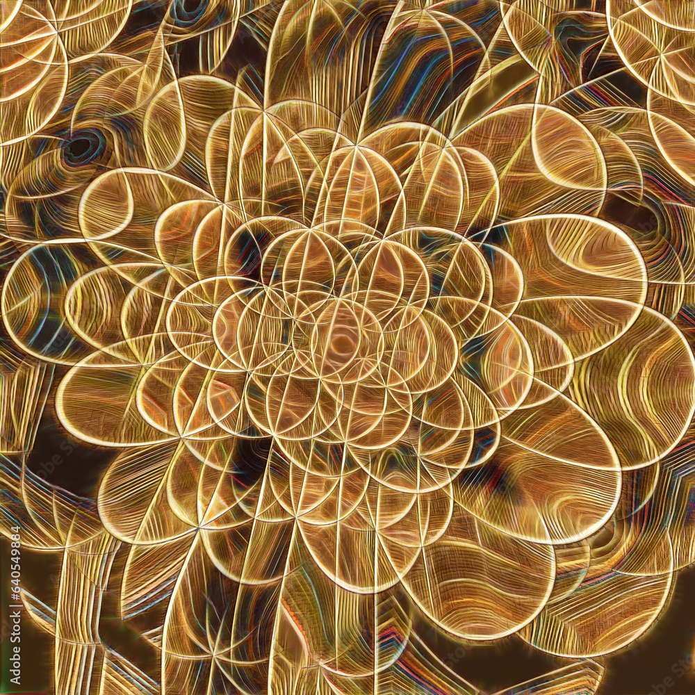 Poster overlapping gold rings and circles in square format