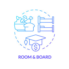 2D room and board thin line gradient icon concept, isolated vector, illustration representing athletic scholarship.