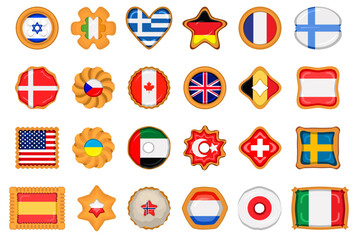 Set homemade cookie with flag country world in tasty biscuit