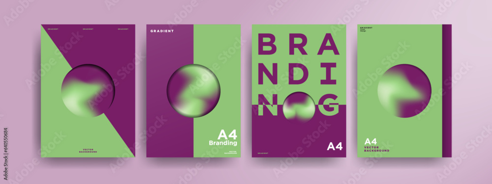 Poster Minimalist and Two-toned gradient presentation A4 Poster Vector Template Mock up set. Abstract Gradient with geometric illustration design layout. Editable Vector Illustration.
