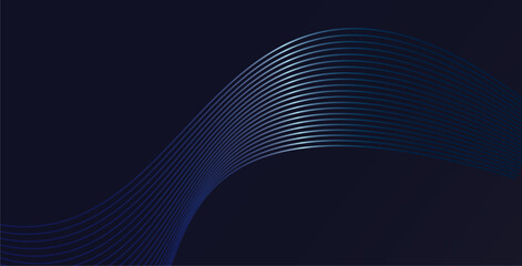 Dark abstract background with glowing wave. Shiny moving lines design element. Modern purple blue gradient.
