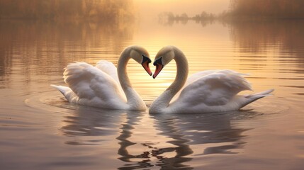 Graceful Swan Pair on a tranquil lake. AI generated