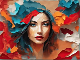 colorful beautiful woman face with paper collage © Reha